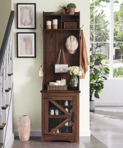 Alternative view of JXQTLINGMU 59" Farmhouse Hall Tree with Shoe Storage, Entryway Bench with 20 Cubbies, 12 Hooks & Sliding Barn Doors, Mudroom Coat Rack Cabinet, Off White