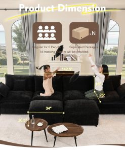 Alternative view of 108" U Shaped Couch, Modular Sectional Sofa, 3-Seater Comfy Cloud Couch with Movable Ottoman, Deep Seat Couches for Living Room, Linen, Beige