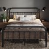 Allewie Queen Size Metal Platform Bed Frame with Victorian Style Wrought Iron-Art Headboard