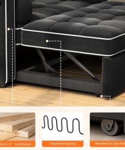 Alternative view of Pipishell 3 in 1 Convertible Sleeper Sofa Bed,Pull Out Couch for Living Room with USB Ports & Side Pockets,Adjustable Backrest,Velvet,Loveseat Sofa Bed,Futon Couches,Black