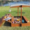 Wooden Kids Sandbox with Lid Outdoor Sand Box with Picnic Table Foldable, Sandpit with Cover Ages 4-8, Adjustable Canopy Bottom Liner for Backyard Garden