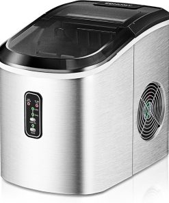 EUHOMY Nugget Ice Maker Countertop with Handle, Ready in 6 Mins, 34lbs Per Day, Removable Top Cover, Auto-Cleaning, Portable Sonic Ice Maker with Basket and Scoop, for Home/Party/RV/Camping (Black)