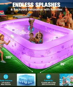 Alternative view of Inflatable Pool with Seat and Pool Lights, Durable Thickened Large Size Family Inflatable Pools for Adults Blow Up Pools,105" x 65" x 25"Swimming Inflatable Kids PooI for Backyard,Outdoor (White)