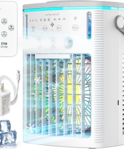Portable Air Conditioners Fan,Small Cooler Evaporative Air Conditioner with Remoter,Mini Portable AC for Room Camping Car Office,3-in-1 Desktop Personal Mini Cooler with Colorful Night Light - Gray