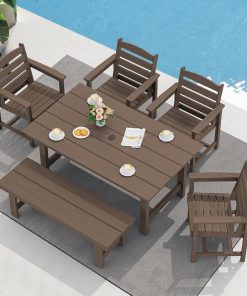 Alternative view of Outdoor HDPE Dining Table Set, 7-Piece Outdoor Dining Table Sets with Umbrella Hole Cut-Out Table and 6 Chairs