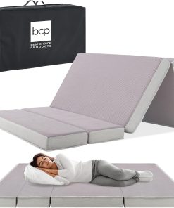 4in Portable Queen-Size Mattress, Tri-Fold Mattress for Camping, Guest, Toddler