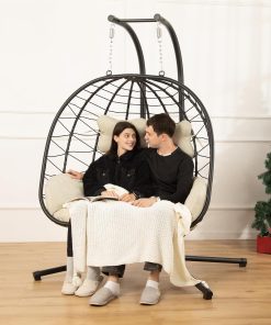 Double Egg Chair Hammock Swing Chair Foldable Hanging Loveseat UV Resistant Cushions