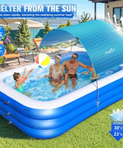 Alternative view of Inflatable Pool with Canopy,Upgraded Inflatable Swimming Pool for Kids,Adult,Large Inflatable Blow up Pools,Ocean Theme Oversized Thickened 105"x75"x25"Inflatable Family Pools for Backyard-Blue