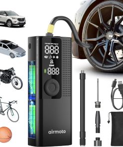 Airmoto Tire Inflator Portable Air Compressor Car Tire Air Pump with Digital Pressure Gauge, LED Light and Auto Shutoff
