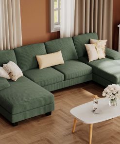 Furmax Sectional Couches for Living Room U-Shaped Sofa Couch Linen Fabric 4 Seat Sofa Set