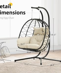 Alternative view of Double Egg Chair Hammock Swing Chair Foldable Hanging Loveseat UV Resistant Cushions