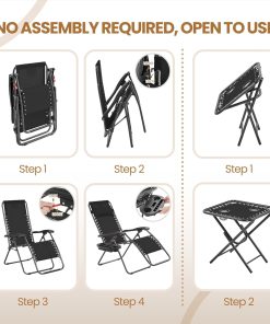 Alternative view of 3PCS Zero Gravity Recliner Portable Outdoor Reclining Chair Set w/Side Table Folding Chaise Lounge Chairs