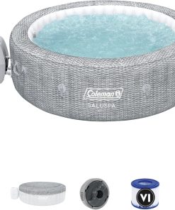 SaluSpa Sicily AirJet 7 Person Inflatable Hot Tub Round Portable Outdoor Spa with 180 Soothing AirJets and Insulated Cover, Gray