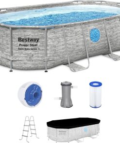 Power Steel Swim Vista Series II 14' x 8' 2" x 39.5" Above Ground Outdoor Swimming Pool Set with 530 GPH Filter Pump, Ladder, and Pool Cover