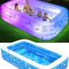 Inflatable Pool with Seat and Pool Lights, Durable Thickened Large Size Family Inflatable Pools for Adults Blow Up Pools,105" x 65" x 25"Swimming Inflatable Kids PooI for Backyard,Outdoor (White)
