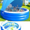 2025 Upgraded Inflatable Pool with Canopy, Inflatable Family Lounge Pool, Round Blow Up Pool for Adult with Bench & Backrest, Swim Center Easy Backyard Pools for Kids & Adults, 92"x92"x26", Blue