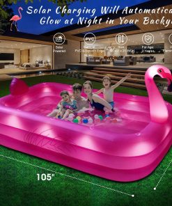 Alternative view of Inflatable Pool with Lights, Solar Flamingo Swimming Pool for Kids,Adults Inflatable Blow up Pool, Large Kiddie Pool, Durable Thickened Inflatable Family Pool for Backyard,Outdoor,105"x65"x25"