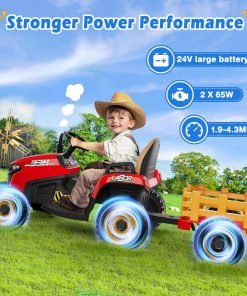Alternative view of 24V Ride On Tractor w/Tiltable & Detachable Trailer, 2x65W Motors, EVA Tires, Remote Control, Bluetooth, Shifter, Music, Electric Car for Kids, Green