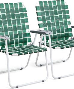 VINGLI Patio Lawn Webbed Folding Chairs Set of 2, Outdoor Beach Portable Lawn Chair Camping Chair Beach Chair