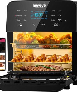 Nuwave Brio 15.5Qt Air Fryer & Broiler with 50°-425°F Temperature Control, 100 Presets and 50 Memory, Integrated Smart Thermometer, and Linear T Technology