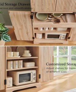 Alternative view of Fluted Pantry Cabinet, 72" Tall Modern Storage Cabinet with 4 Doors, Organizer, Drawer and Adjustable Shelves, Wood Cupboard