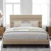 Allewie Queen Size Platform Bed Frame Fabric Upholstered Headboard Wooden Slats Support