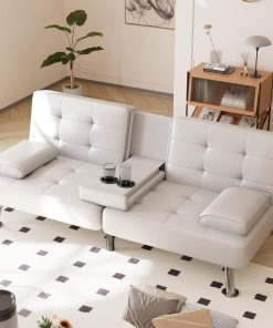 Shahoo Convertible Folding Futon Sofa Bed Sleeper Couch for Living Room Faux Leather