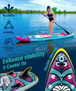 Alternative view of Inflatable wide SUP board with SUP carrying bag, hand pump, 10L waterproof bag and adjustable paddle