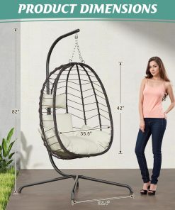 Alternative view of Hanging Egg Chair with Stand Swinging Egg Chair Outdoor Hanging Basket Chair with Cushion