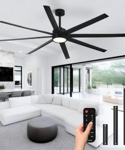 Alternative view of Modern Ceiling Fans with Lights, 72 Inch Ceiling Fan with Light and Remote, Bedroom Living Room Library Cafe Outdoor/Industrial,24W 3CCT Dimmable, 8 Blades 6 Speed Reversible Quiet DC Motor, Black