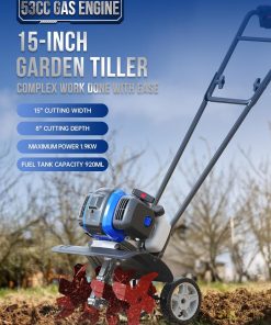 Alternative view of Garden Tiller 53cc Mini Cultivator 15 inch Powerful Liftable Booster Rod Tilling Tool for Lawn, Garden and Field Soil Cultivation