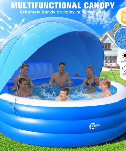 Alternative view of 2025 Upgraded Inflatable Pool with Canopy, Inflatable Family Lounge Pool, Round Blow Up Pool for Adult with Bench & Backrest, Swim Center Easy Backyard Pools for Kids & Adults, 92"x92"x26", Blue