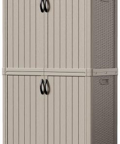 Devoko Outdoor Storage Cabinet 26 Cu Ft with Lockable Doors, Horizontal Storage Shed Waterproof Patio Tools Storage Box for Sofa Cushions, Gardening Tools and Accessories (White)