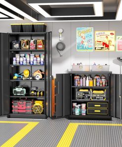 Alternative view of Greenvelly Metal Storage Cabinet, 72" Black Locking Metal Cabinet with 2 Doors and 4 Adjustable Shelves, Lockable Garage Storage Cabinets for Home Office, Garage, Kitchen, Living Room