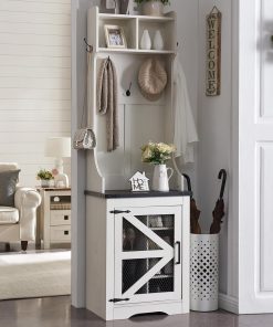 JXQTLINGMU 59-inch Farmhouse Foyer Tree with Shoe Storage, Entryway Bench Foyer Coat Rack Cabinet