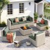 UDPATIO Outdoor Patio Furniture Set, 7-Piece PE Wicker Sectional Sofa with Tea Table, Outdoor Conversation Set