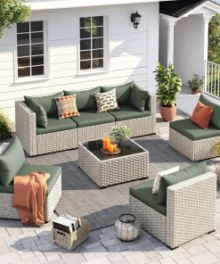 UDPATIO Outdoor Patio Furniture Set, 7-Piece PE Wicker Sectional Sofa with Tea Table, Outdoor Conversation Set