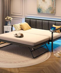 Alternative view of Rolanstar Daybed with Charging Station and LED Lights, Height Adjustable Twin Daybed with Trundle, Metal Sofa Bed Frame with Steel Slat Support