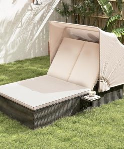 Alternative view of RELAX4LIFE Outdoor Daybed Retractable Canopy Wicker Double Chaise Lounge 6-Position Backrest