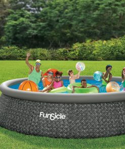 Alternative view of Funsicle 12 Foot by 36 Inch Quickset Round Inflatable Ring Top Outdoor Above Ground Swimming Pool Set with Pump and Cartridge Filter, Dark Herringbone