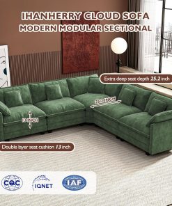 Alternative view of Ihanherry 146" U-Shaped Modern Sofa Modular Sectional Cloud Couch with 2 Ottoman, 6-Seat Chenille Deep Seat Sofa with 6 Pillows for Living Room, Bedroom and Apartment, Grey