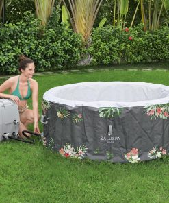 Alternative view of SaluSpa Aruba AirJet Large Round 2 to 3 Person Inflatable Hot Tub Portable Outdoor Spa with 110 AirJets and EnergySense Cover, Grey