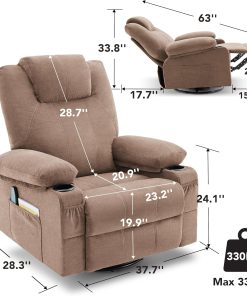 Alternative view of Oversized Swivel Rocker Recliner Chair with Heat and Massage, 360 Degree Swivel Rocking Single Sofa with Cup Holders and USB Port, Large Big Recliner Chair for Living Room (Leather, Brown)