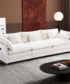 Ihanherry 146" U-Shaped Modern Sofa Modular Sectional Cloud Couch with 2 Ottoman, 6-Seat Chenille Deep Seat Sofa with 6 Pillows for Living Room, Bedroom and Apartment, Grey