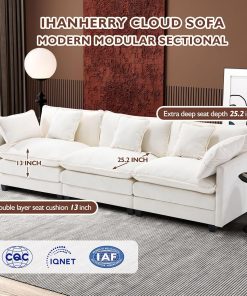 Alternative view of 111.4 Inch L-Shaped Modern Sofa Modular Cloud Sofa Ottoman 4-Seater Chenille Deep Seat Sofa