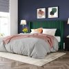 Allewie Full Size Velvet Bed Frame Vertical Channel Tufted Wingback Headboard Upholstered Bed