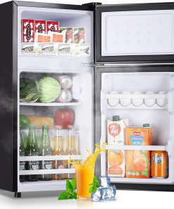 2.4 Cu.Ft Mini Fridge with Freezer & Double Door Small Tiny Size Refrigerator with 7 Temperature Control Knob Only Suitable for One Person Use Black