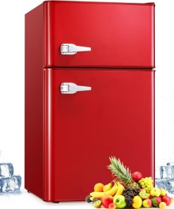 Antarctic Star Compact Mini Refrigerator Separate Freezer, Small Fridge Double 2-Door Adjustable Removable Retro Stainless Steel Shelves Living room/Kitchen/Dorm/Office 3.2 cu ft.Green