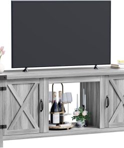 YESHOMY Fireplace TV Stand with Two Barn Doors and Storage Cabinets for Televisions up to 65+ Inch, Entertainment Center Console Table, Media Furniture for Living Room, 58 Inch